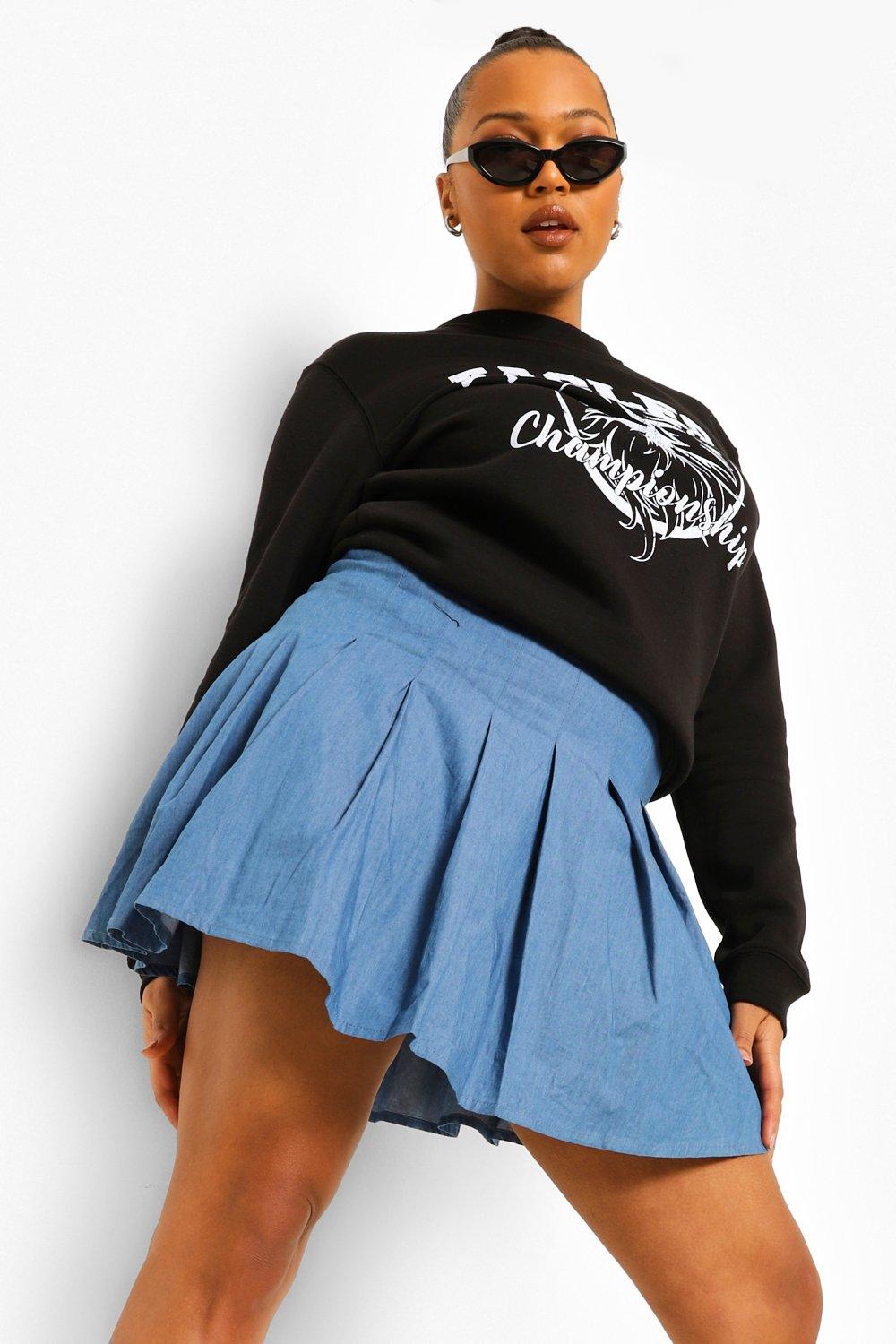 Plus Pleated Denim Tennis Skirt